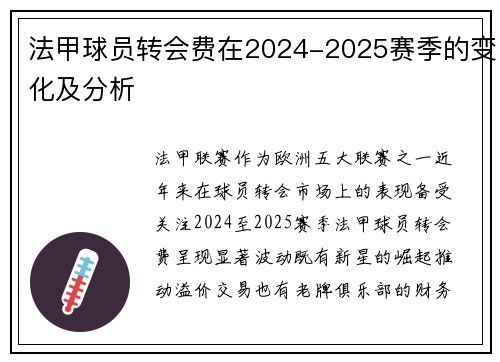 法甲球员转会费在2024-2025赛季的变化及分析